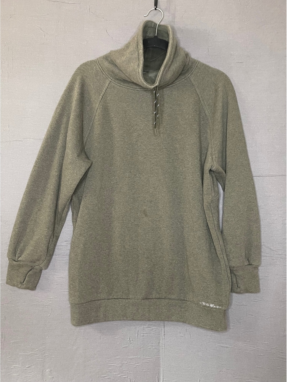 Eddie Bauer Womens Small Olive Green Cowl Neck Pullover Sweatshirt Fleece Lined